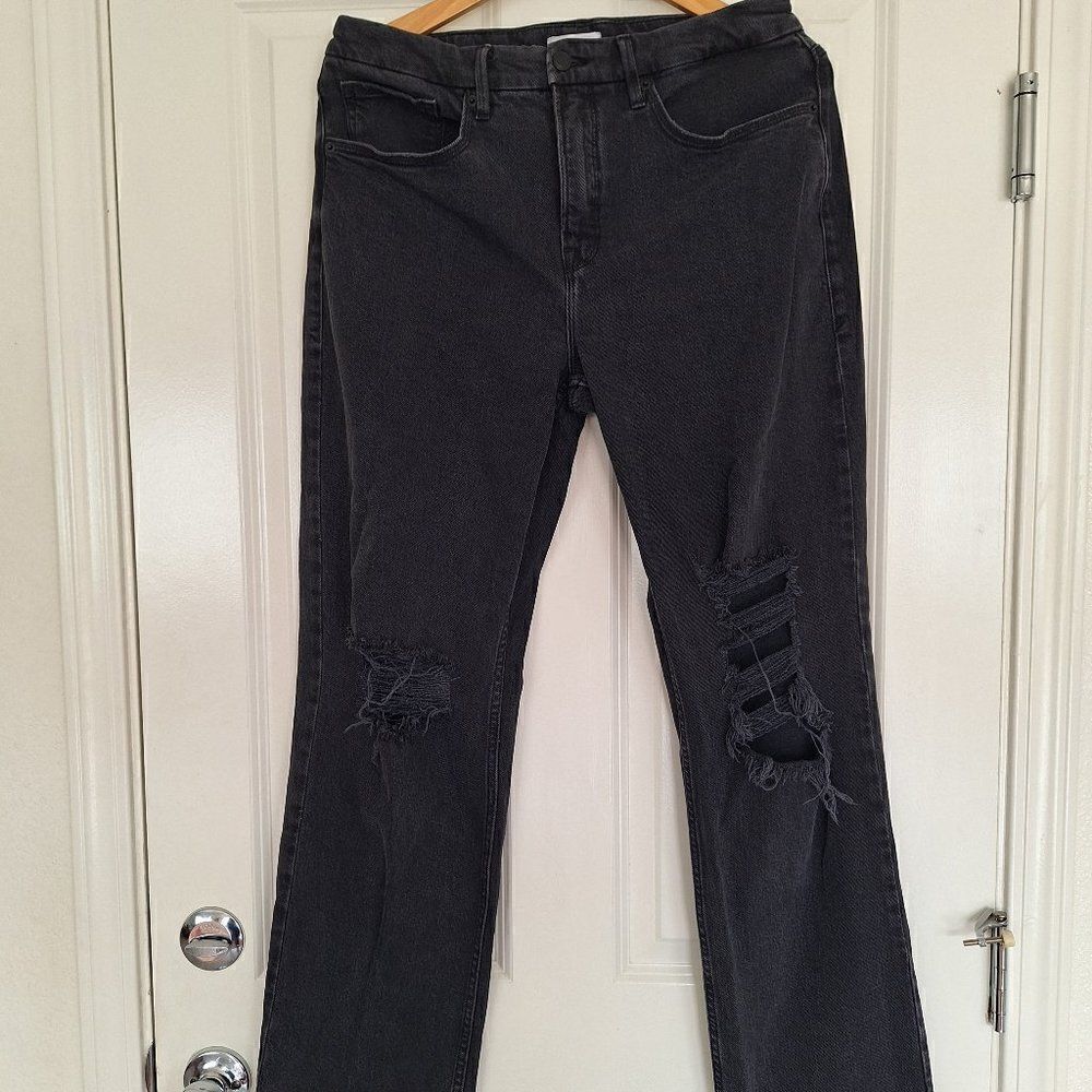Good American Good Boy Distressed High Rise Stretch Jeans straight leg size 8/29